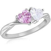The Love Collection Sterling Silver Two 5Mm White Heart And Light Pink Cz Ring