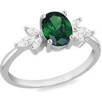 The Love Collection Sterling Silver Rhodium Plated 6X8Mm Green Oval Cz And White Marquise Cz Ring