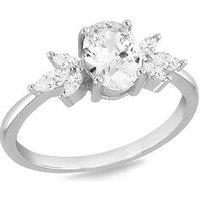The Love Collection Sterling Silver Rhodium Plated 6X8Mm White Oval Cz And White Marquise Cz Ring