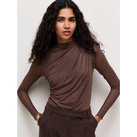 New Look Womens Embellished Draped Long Sleeve Bodysuit - Dark Brown