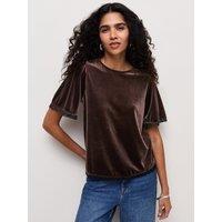 New Look Womens Velvet Lace Trim Short Sleeve T-Shirt - Brown