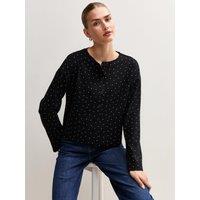 New Look Womens Button-Through Polka Dot Long Sleeve T-Shirt - Black