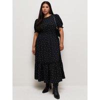 New Look Womens Curve Spot Print Puff Sleeve Midi Dress - Black