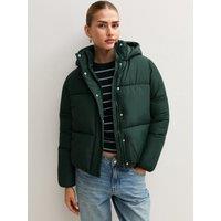 New Look Womens Hooded Cropped Padded Puffer Jacket - Green