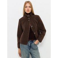 New Look Borg Textured Funnel Neck Buttoned Jacket - Brown
