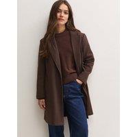New Look Womens Petite Paris Longline Tailored Notch Lapel Formal Coat - Brown