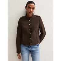 New Look Womens Military Button Through Cropped Jacket - Brown