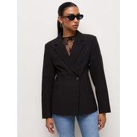 New Look Womens Power Shoulder Single-Button Blazer - Black