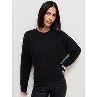New Look Black Cotton Rich Long Sleeve Wide Waistband Top