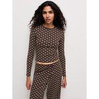 New Look Brown Cotton Rich Polka Dot Long Sleeve Co-Ord Baby Tee