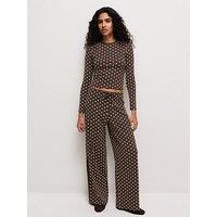 New Look Women'S Polka Dot Wide Leg Trousers - Brown