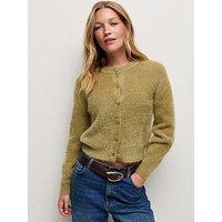 New Look Covered Button Crew Neck Cardigan - Green