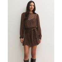 New Look Womens Spot Print Belted Chiffon Mini Dress - Brown