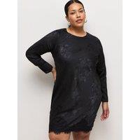 New Look Womens Curve Satin Jacquard Long Sleeve Mini Dress - Black