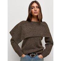 New Look Womens Bardot Asymmetric Collar Soft-Touch Jumper - Brown