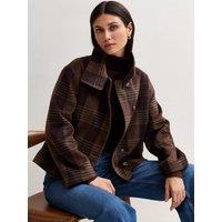 New Look Womens Surrey Funnel Neck Check Jacket - Brown