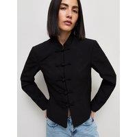 New Look Womens Fitted Mandarin Collar Knot Button Blazer - Black