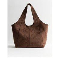 New Look Faux Suede Apron Tote Bag - Brown