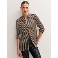 New Look Womens Oversized Satin Striped Shirt - Brown