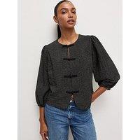 New Look Womens Spot Print Knot Front 3/4 Sleeve Blouse - Black