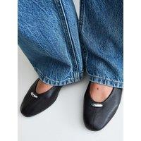 New Look Womens Jenie Metallic Charm High Vamp Ballerina Flats - Black