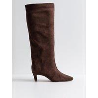 New Look Dark Brown Faux Suede Slouchy Knee High Boots