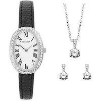 Sekonda Womens Bellamy Black Leather Strap Watch, Necklace And Earrings Gift Set
