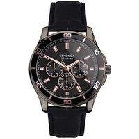 Sekonda Mens Midnight Black Leather Strap With Multifunction Black Sunray Dial Analogue Watch