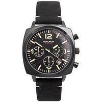Sekonda Men'S Airborne Black Leather Strap Chronograph Watch