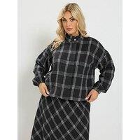 Yours Curve Check Wool Bomber Jacket - Black