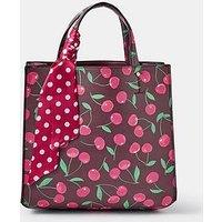 Accessorize Cherry Print Structured Handheld Tote Bag With Scarf Charm - Red