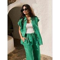 Mint Velvet Linen Blend Sheer Panel Shirt - Green