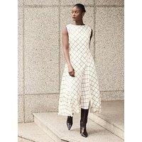 Mint Velvet Check Asymmetric Midi Dress - Cream