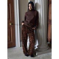 Threadbare Sequin Wide Leg Trousers In Chocolate Brown