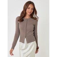 Threadbare Crew Neck Compact Knitted Cardigan In Beige