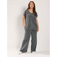 Yours Curve V-Neck Top And Trouser Set - Grey