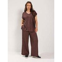 Yours Curve V-Neck Top And Trouser Set - Brown