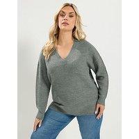 Yours Curve Essential V-Neck Jumper - Grey