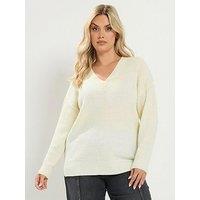 Yours Curve Essential V-Neck Jumper - Cream