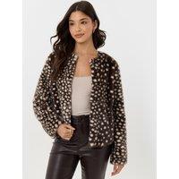 Threadbare Ladies Tango Collarless Printed Fur Coat - Bambi