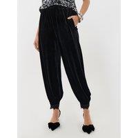 Threadbare Womens Valinta Velvet Barrel-Leg Lace Cuff Trousers - Black