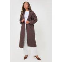 Threadbare Womens Longline Tie Belt Cocoon Coat - Brown