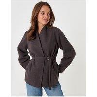 Threadbare Womens Cocoon Belted Check Blazer - Blue