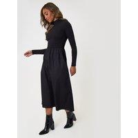 Threadbare Womens 2-In-1 High Neck Long Sleeve Midaxi Dress - Black