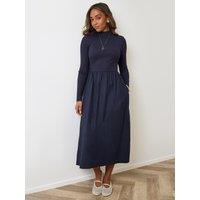 Threadbare Womens 2-In-1 High Neck Long Sleeve Midaxi Dress - Blue