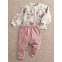 Mamas & Papas Baby Girls 2 Piece Floral Knitted Cardigan & Leggings Set - Pink
