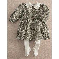 Mamas & Papas Baby Girls Leaf Print Dress & Tights Set - Green