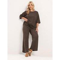 Yours Curve Soft Touch Wide Leg Trouser - Brown
