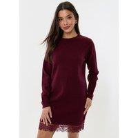 Threadbare Ladies Stormi Lace Detail Knitted Mini Dress-Burg