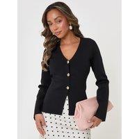 Threadbare Compact Knit V Neck Cardigan In Black